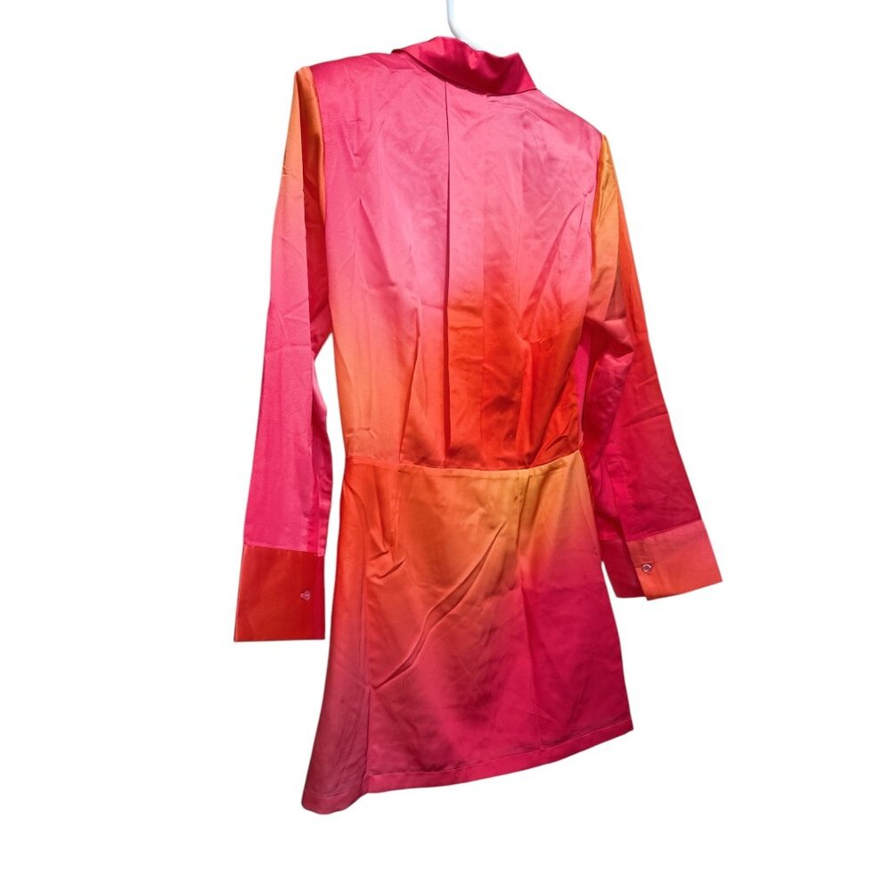 Ronny kobo Jones dress Women Medium Orange Sunset Mini Long Sleeves Button Down - Picture 10 of 16